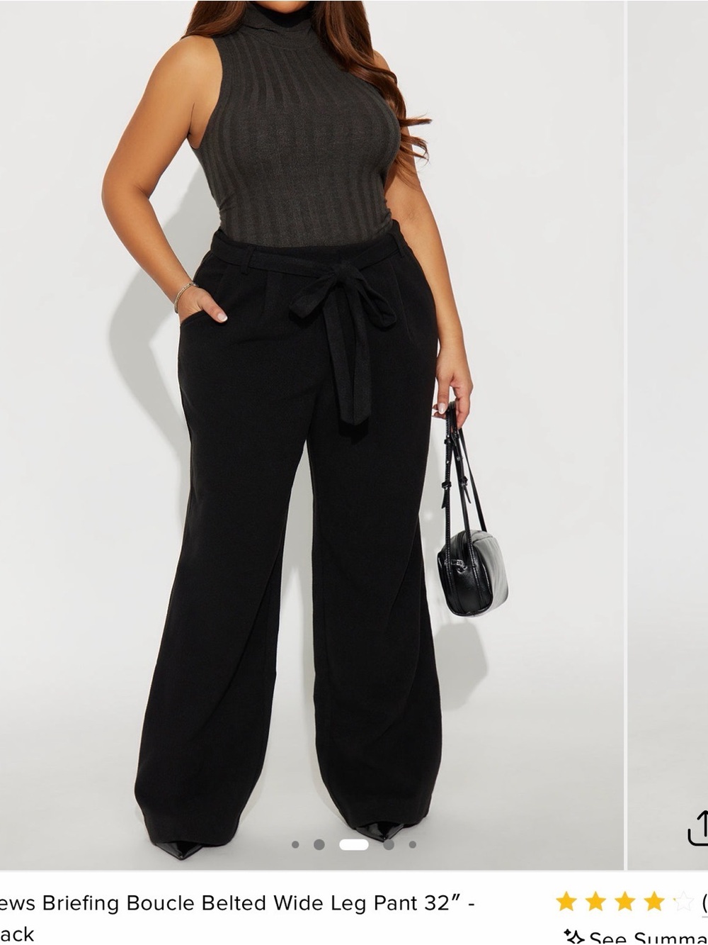 Fashion Nova Black Bouclé Belted Wide-Leg Pants